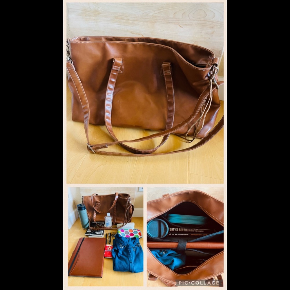 LG High Quality Vegan leather Business Laptop Tote Carry-on Cognac Brown 👜